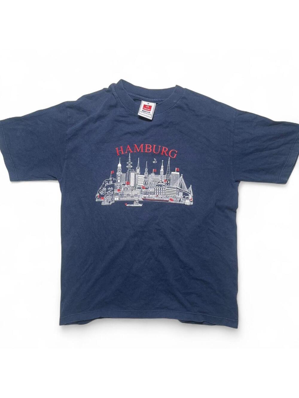 Hamburg Germany Graphic T-Shirt Blue Red City Travel Print Men’s M Promodoro